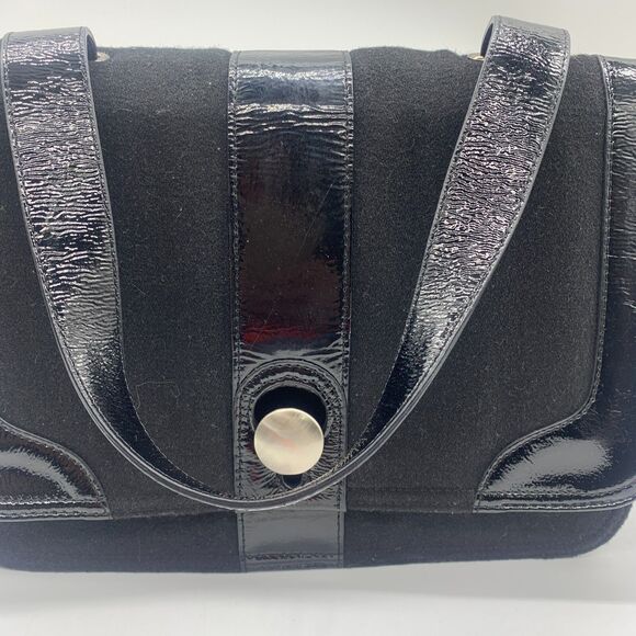 Hobo International Black Fabric Patent Leather Purse Handbag Flap Front - Picture 4 of 14